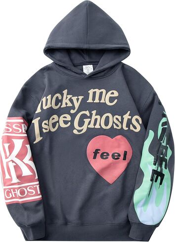 I See Ghosts Hoodie Rapper Unisex Couple Sweatshirt Hip Hop Hooded Grey in Saudi Arabia