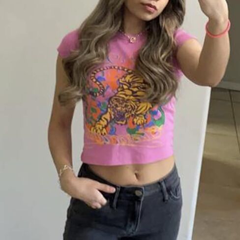 BINTEHGS Cute Graphic Baby Tees for Women Trendy Aesthetic Print Crop T Shirt Short Sleeve Y2K Cropped Shirt for Teen Girls in Saudi Arabia