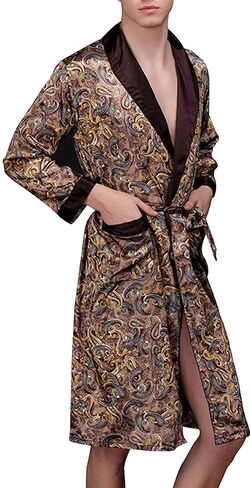 Lavenderi Mens Silky Satin Lounge Robe, Long Lightweight Sleepwear in Kuwait
