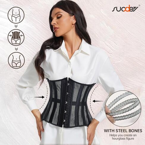 SUOSDEY Women Underbust Corset 24 Double Steel Boned Heavy Duty Waist Trainer Shapewear Renaissance Pirate Steampunk Bustier in Saudi Arabia