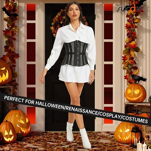 SUOSDEY Women Underbust Corset 24 Double Steel Boned Heavy Duty Waist Trainer Shapewear Renaissance Pirate Steampunk Bustier in Saudi Arabia