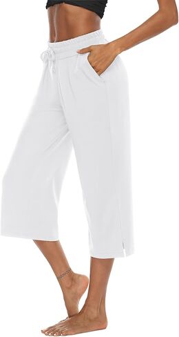 سراويل كابري نسائية من DIBAOLONG سراويل قصيرة واسعة الساق فضفاضة ومريحة برباط صالة بيجامة يوجا كابريس للنساء مع جيوب in Kuwait