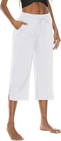 سراويل كابري نسائية من DIBAOLONG سراويل قصيرة واسعة الساق فضفاضة ومريحة برباط صالة بيجامة يوجا كابريس للنساء مع جيوب in Kuwait