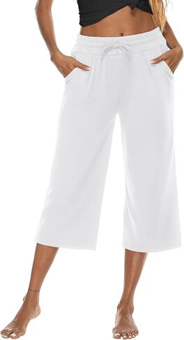 سراويل كابري نسائية من DIBAOLONG سراويل قصيرة واسعة الساق فضفاضة ومريحة برباط صالة بيجامة يوجا كابريس للنساء مع جيوب in Kuwait