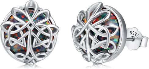 أقراط شجرة الحياة للنساء 925 من الفضة الإسترلينية العقيق الأسود الثالوث عقدة سلتيك أقراط شجرة أقراط شجرة الحياة مجوهرات هدية للفتيات in Kuwait