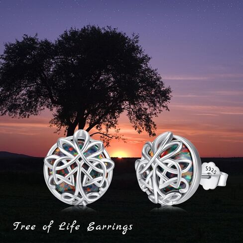 أقراط شجرة الحياة للنساء 925 من الفضة الإسترلينية العقيق الأسود الثالوث عقدة سلتيك أقراط شجرة أقراط شجرة الحياة مجوهرات هدية للفتيات in Kuwait