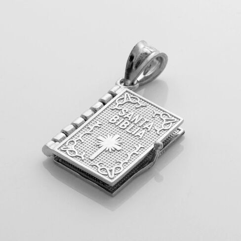 مجوهرات ديني بواسطة FDJ Sterling Silver 3D Santa Biblia Book w/Lord Prayer in Spanish Charm Pendant in Saudi Arabia