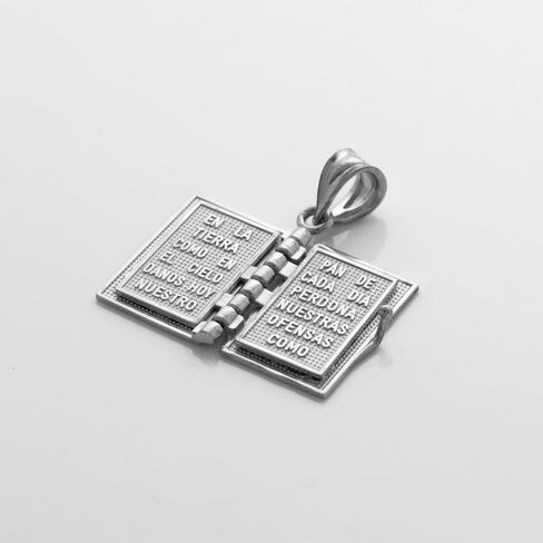مجوهرات ديني بواسطة FDJ Sterling Silver 3D Santa Biblia Book w/Lord Prayer in Spanish Charm Pendant in Saudi Arabia
