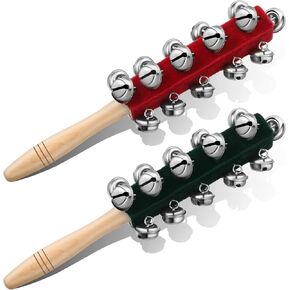 2 Pcs Christmas Hand Jingle Bells Wooden Handhold Sleigh Bells Jingle Bells Shaker Rattle Musical Percussion Instrument for Christmas Party Favors Birthday Gifts Gatherings Kids Children Musical Toys in Saudi Arabia