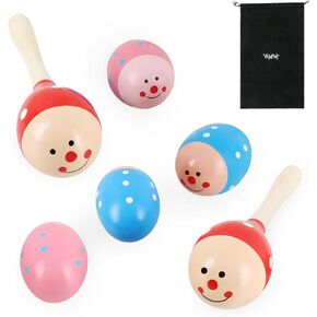 VANPHY Wooden Egg Shakers Musical Instruments Maracas Set，Color Pattern Egg Shaker 6pcs for Accompaniment and Decoration，Hand Percussion Shakers Maracas Instruments for Students and Beginners.