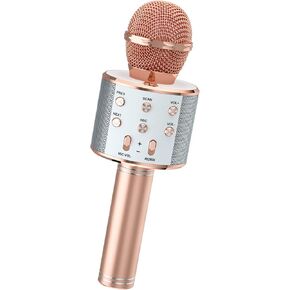 Ankuka Kids Karaoke Microphone 2 Pack, Wireless Bluetooth Karaoke Microphone for Singing Portable Handheld Mic Speaker Machine, Christmas Birthday Gifts for Girls Boys Ages 4-12(Rose Gold & Blue)