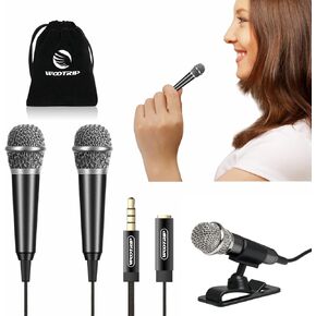 Wootrip Mini Microphone, Karaoke Tiny Microphone for Voice Recording Interview, Portable Small Singing Mic 3.5mm Plug with Stand Suitable for Android Phone,iPhone,iPad, Laptop (Rose Gold)