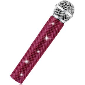 Sanwuta Fake Microphone Prop Sparkly Bling Rhinestones Microphone Prop Plastic Play Microphone Pretend Glitter Bedazzled Microphones for Disco Stage Living Broadcast Live Streaming Party(AB Color) in Kuwait