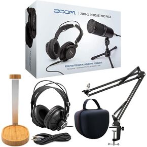 حزمة ملحقات ميكروفون Zoom ZDM-1 Pro Podcast مع سماعة رأس مغلقة من الخلف، وحامل سماعة الرأس، وذراع مقص، وحقيبة سماعة الرأس وكابل Aux ستيريو (6 قطع) in Kuwait