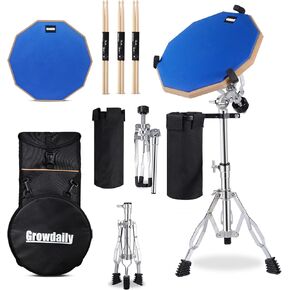 مجموعة حامل الطبل Snare Drum Practice مقاس 12 بوصة مع وسادة طبلة صامتة زرقاء مزدوجة الجوانب، جل مرطب الطبل، عصي الطبل، حقيبة حمل حامل قابل للتعديل (يناسب الطبول مقاس 10 بوصة - 14 بوصة) (أزرق)