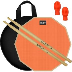 MySit 12-Inch Drum Practice Pad and Sticks Set With 2pcs Silicone Drumstick Mute Tips, Double Sided Silent Snare Drum Pads With 5A Drum Sticks & Storage Bag for Real Feel Practice Drumming-Grey