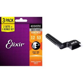 Elixir Strings 16539 Light 80/20 Bronze Nanoweb Acoustic Guitar Strings 3-Pack & Strings Acoustic Guitar Phosphor Bronze Strings with NANOWEB Coating, 3 Pack, Custom Light Gauge .011-.052 in Saudi Arabia