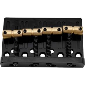 Musiclily Pro 19mm 4-String Bass Hardtail Bridge with Brass Saddles and Steel Plate, Black