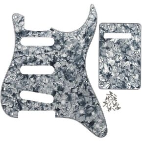 مجموعة اللوحة الخلفية IKN 4Ply Black Pearl Strat Pickguard لـ 3 التقاطات ذات ملف واحد - 11 فتحة، تأتي مع براغي Pickguard