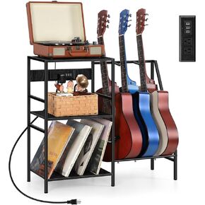Vrisa Guitar Stand, Guitar Rack with 3 USB Ports and 2 AC Outlets Guitar Stands Floor Electric Guitar Accessories with 3-tier Storage Shelf Guitar Holder for Guitar Amp Picks Accessories, Grey in Kuwait