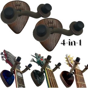 Atik 2 Pack 4-in-1 Guitar Wall Mount|Red Walnut Wood Single Guitar Stand for Wall|Guitar Accessory for Acoustic, Electric, Bass, Ukulele, Music Instruments|Pick Guitar Hanger|Support Mural Guitare in Saudi Arabia