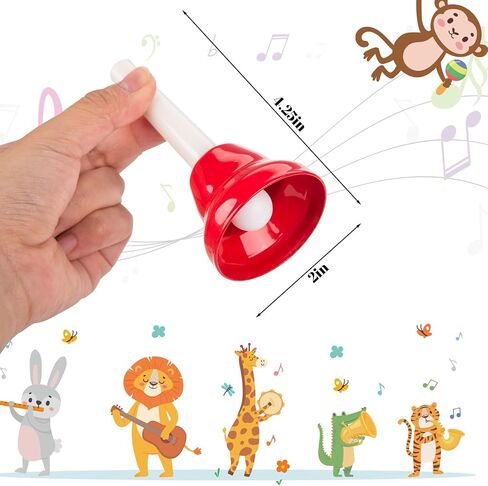 AMOR الحاضر مجموعة جرس اليد للأطفال، 8 ملاحظات Diatonic أجراس يدوية ملونة أجراس موسيقية مع كتاب الأغاني للأطفال الصغار عطلة عيد ميلاد هدية تعليم ما قبل المدرسة in Kuwait