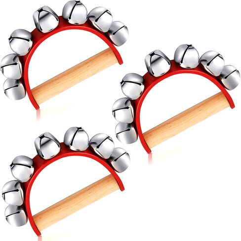 3 Pieces Red Christmas Sleigh Bells Jingle Gold Bells Musical Bell Instrument Wooden Handle Bells for Valentines (7 Bells) in Saudi Arabia