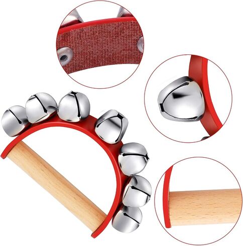 3 Pieces Red Christmas Sleigh Bells Jingle Gold Bells Musical Bell Instrument Wooden Handle Bells for Valentines (7 Bells) in Saudi Arabia