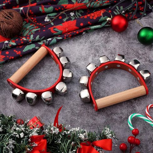 3 Pieces Red Christmas Sleigh Bells Jingle Gold Bells Musical Bell Instrument Wooden Handle Bells for Valentines (7 Bells) in Saudi Arabia