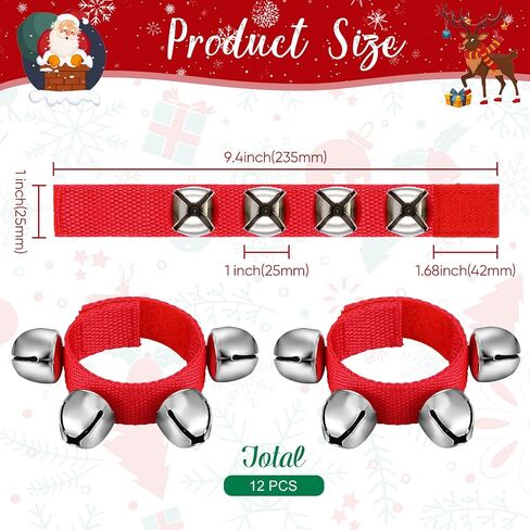 LEIFIDE 12 Pcs Christmas Wrist Band Bells Bracelets Wrist Band Shaking Bells Musical Instruments Adjustable Bells Rhythm Wristband Bells for School Family Adults Christmas Party Favors in Kuwait