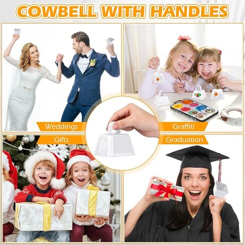 50 Pcs Cowbells Noise Maker with Handle Sporting Event Bells Metal Decorative Cow Bells Hand Percussion Cowbells 3 Inch Small Cow Bell Bulk for Wedding, Football Games, Party (White) in Saudi Arabia