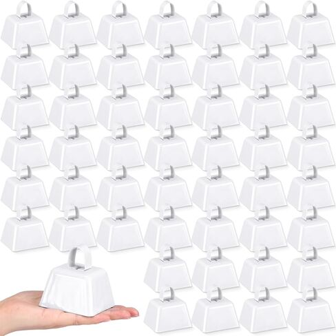 50 Pcs Cowbells Noise Maker with Handle Sporting Event Bells Metal Decorative Cow Bells Hand Percussion Cowbells 3 Inch Small Cow Bell Bulk for Wedding, Football Games, Party (White) in Saudi Arabia