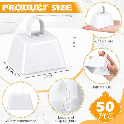 50 Pcs Cowbells Noise Maker with Handle Sporting Event Bells Metal Decorative Cow Bells Hand Percussion Cowbells 3 Inch Small Cow Bell Bulk for Wedding, Football Games, Party (White) in Saudi Arabia