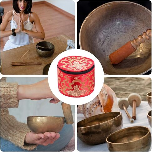 EXCEART Tibetan Singing Bowl Bag Zipper Buddhist Meditation Bowl Tote Holder Portable Travel Outdoor Chanting Bowl Storage Case 12X9.5CM (Random Color) in Saudi Arabia