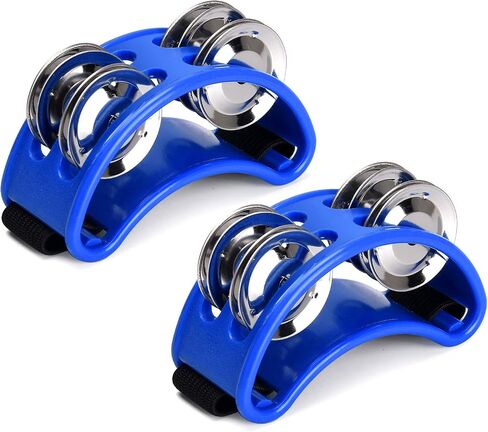 Facmogu 2PCS Foot Tambourine Percussion, Musical Instrument Percussion Pedal with Steel Jingle Bells for Drum & Guitar Playing, Foot Percussion Shakers with Elastic Strap for Adults - Black in Kuwait