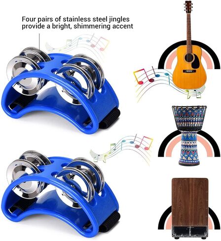 Facmogu 2PCS Foot Tambourine Percussion, Musical Instrument Percussion Pedal with Steel Jingle Bells for Drum & Guitar Playing, Foot Percussion Shakers with Elastic Strap for Adults - Black in Kuwait
