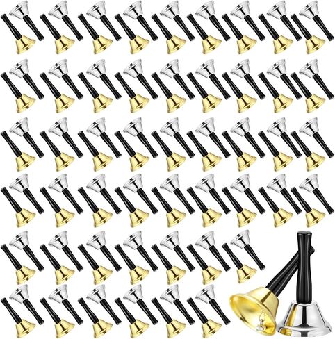Fumete 100 Pcs Metal Hand Bells Silver and Gold Steel Ringing Bells Christmas Dinner Service Handbells with Wooden Handle Musical Percussion for The Sick Elderly Alert (Silver) in Kuwait