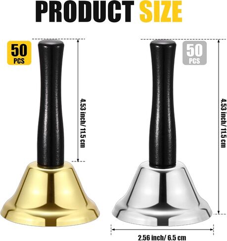 Fumete 100 Pcs Metal Hand Bells Silver and Gold Steel Ringing Bells Christmas Dinner Service Handbells with Wooden Handle Musical Percussion for The Sick Elderly Alert (Silver) in Kuwait