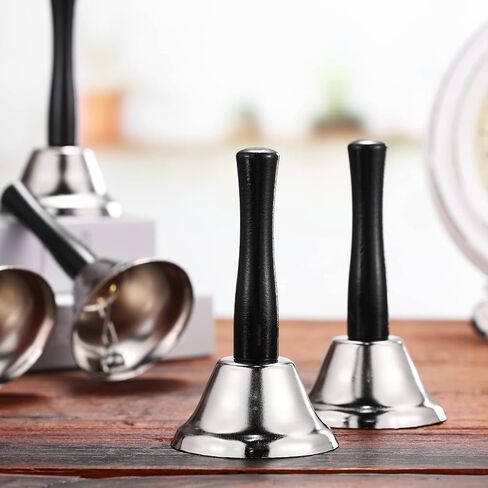 Fumete 100 Pcs Metal Hand Bells Silver and Gold Steel Ringing Bells Christmas Dinner Service Handbells with Wooden Handle Musical Percussion for The Sick Elderly Alert (Silver) in Kuwait