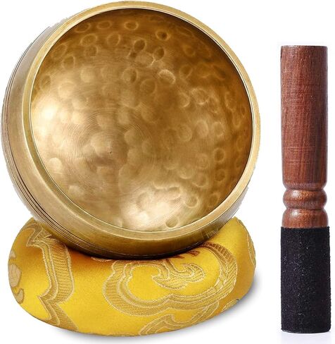 طقم وعاء غناء تبتي محمول مقاس 3.5 انش - وعاء للتأمل والشفاء والشاكرا والهدايا الروحية - وعاء صوت للتأمل بتصميم مطروق - جهاز شفاء التردد - حجم مثالي للسفر in Kuwait