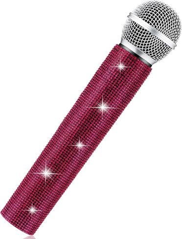 Sanwuta Fake Microphone Prop Sparkly Bling Rhinestones Microphone Prop Plastic Play Microphone Pretend Glitter Bedazzled Microphones for Disco Stage Living Broadcast Live Streaming Party(AB Color) in Kuwait