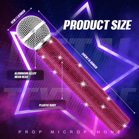 Sanwuta Fake Microphone Prop Sparkly Bling Rhinestones Microphone Prop Plastic Play Microphone Pretend Glitter Bedazzled Microphones for Disco Stage Living Broadcast Live Streaming Party(AB Color) in Kuwait