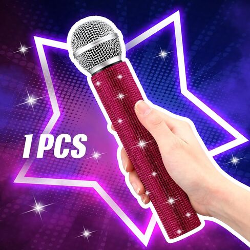 Sanwuta Fake Microphone Prop Sparkly Bling Rhinestones Microphone Prop Plastic Play Microphone Pretend Glitter Bedazzled Microphones for Disco Stage Living Broadcast Live Streaming Party(AB Color) in Kuwait