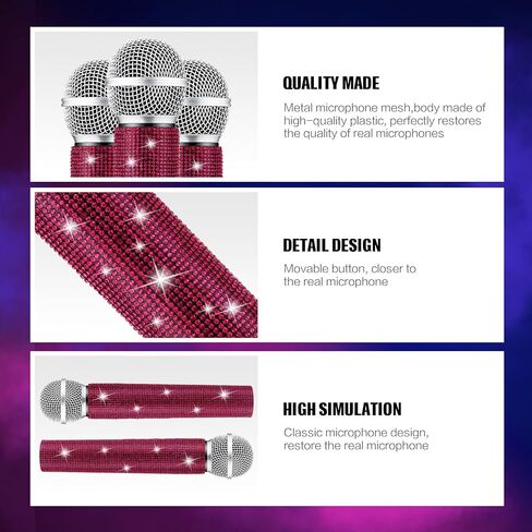 Sanwuta Fake Microphone Prop Sparkly Bling Rhinestones Microphone Prop Plastic Play Microphone Pretend Glitter Bedazzled Microphones for Disco Stage Living Broadcast Live Streaming Party(AB Color) in Kuwait