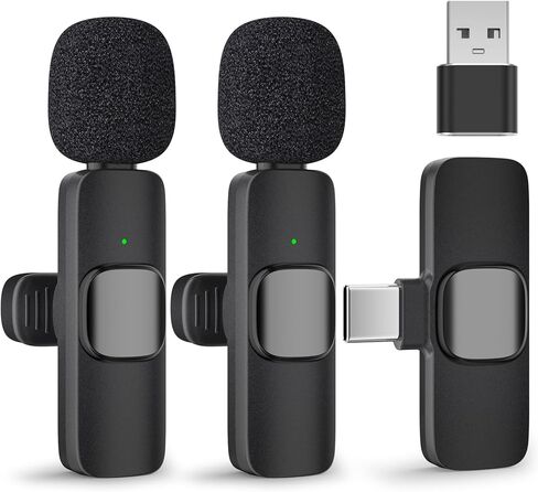 ميكروفونات KMAG USB C لاسلكية Lavalier للهواتف التي تعمل بنظام Android والكمبيوتر المحمول والكمبيوتر ميكروفون لاسلكي صغير لتسجيل الفيديو ومدونات الفيديو TikTok YouTube مع محول USB إضافي in Kuwait