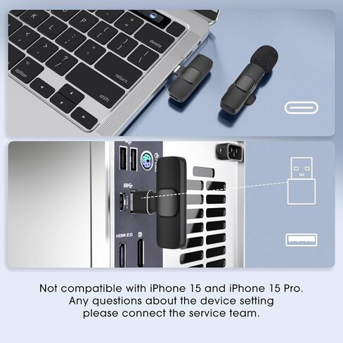 ميكروفونات KMAG USB C لاسلكية Lavalier للهواتف التي تعمل بنظام Android والكمبيوتر المحمول والكمبيوتر ميكروفون لاسلكي صغير لتسجيل الفيديو ومدونات الفيديو TikTok YouTube مع محول USB إضافي in Kuwait