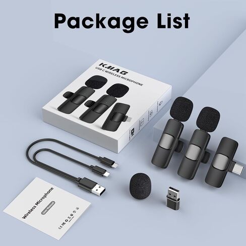 ميكروفونات KMAG USB C لاسلكية Lavalier للهواتف التي تعمل بنظام Android والكمبيوتر المحمول والكمبيوتر ميكروفون لاسلكي صغير لتسجيل الفيديو ومدونات الفيديو TikTok YouTube مع محول USB إضافي in Kuwait