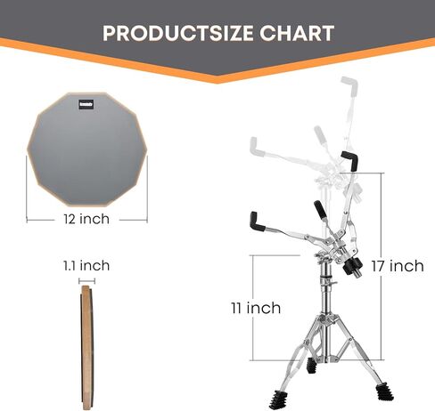 مجموعة حامل الطبل Snare Drum Practice مقاس 12 بوصة مع وسادة طبلة صامتة زرقاء مزدوجة الجوانب، جل مرطب الطبل، عصي الطبل، حقيبة حمل حامل قابل للتعديل (يناسب الطبول مقاس 10 بوصة - 14 بوصة) (أزرق) in Kuwait