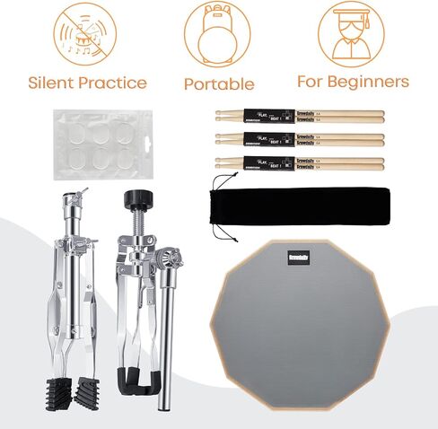 مجموعة حامل الطبل Snare Drum Practice مقاس 12 بوصة مع وسادة طبلة صامتة زرقاء مزدوجة الجوانب، جل مرطب الطبل، عصي الطبل، حقيبة حمل حامل قابل للتعديل (يناسب الطبول مقاس 10 بوصة - 14 بوصة) (أزرق) in Kuwait