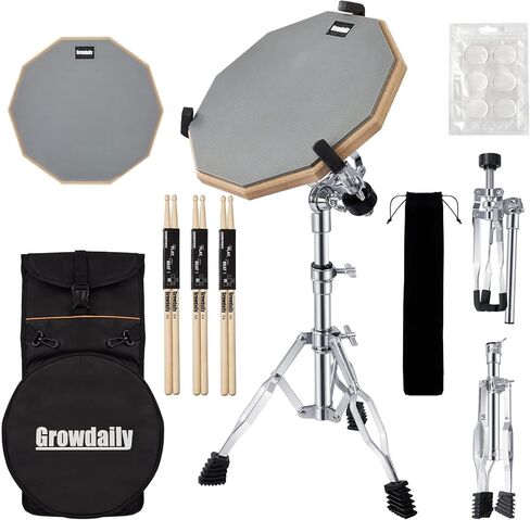 مجموعة حامل الطبل Snare Drum Practice مقاس 12 بوصة مع وسادة طبلة صامتة زرقاء مزدوجة الجوانب، جل مرطب الطبل، عصي الطبل، حقيبة حمل حامل قابل للتعديل (يناسب الطبول مقاس 10 بوصة - 14 بوصة) (أزرق) in Kuwait